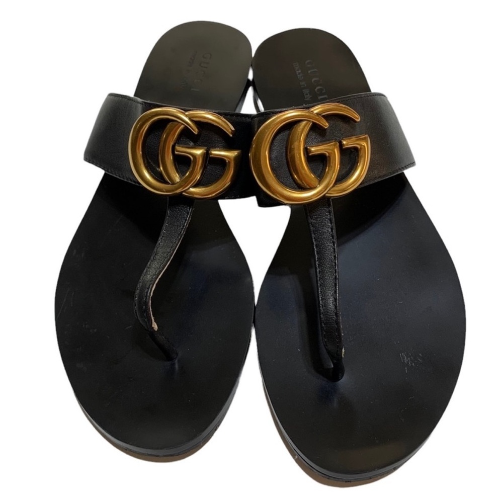 GG Gucci Marmont Black Leather Sandals